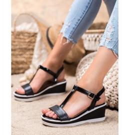 SHELOVET Černé klíny s eko kůží černá 2