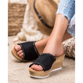 Renda Prolamované klínové pantofle černý 1