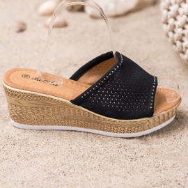 Renda Prolamované klínové pantofle černý 2