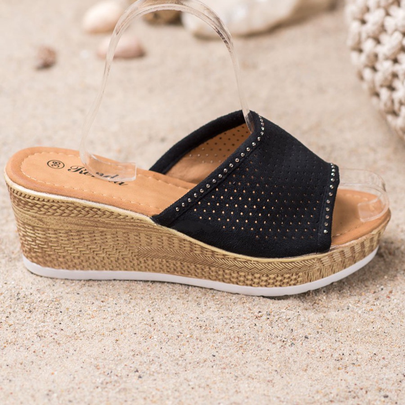 Renda Prolamované klínové pantofle černý 2