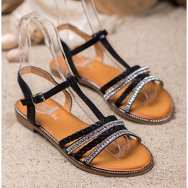 Mannika Elegantní sandály s krystaly černá 2
