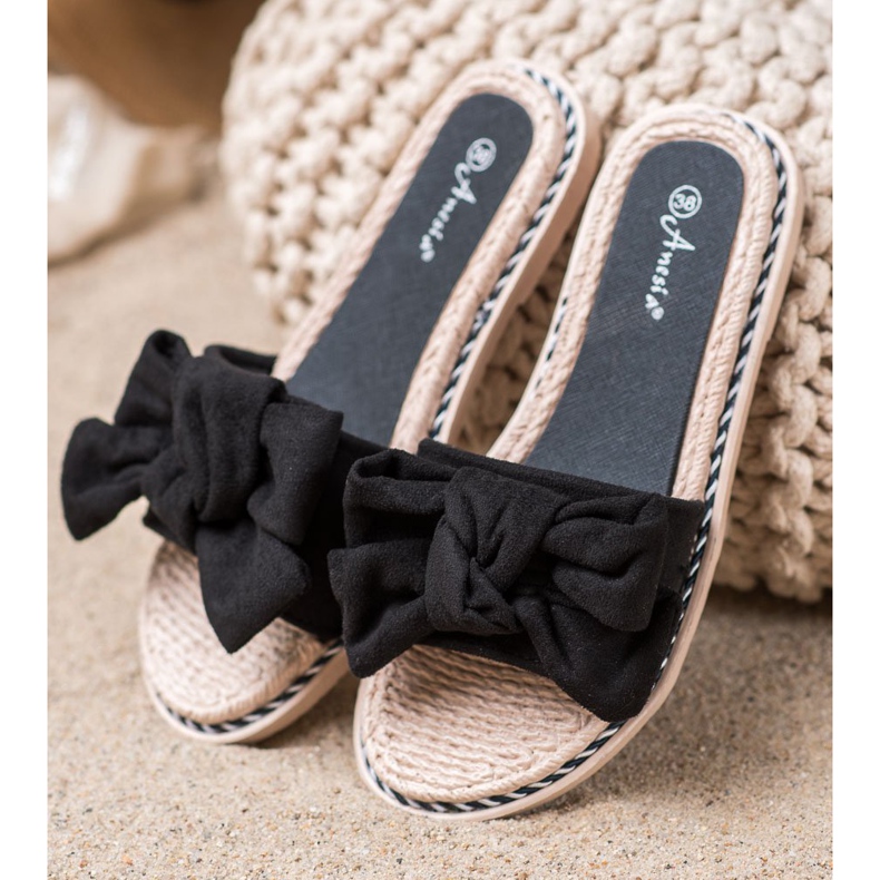 Anesia Paris Stylové semišové pantofle černá 2