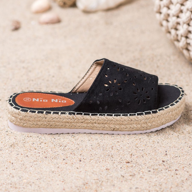 Nio Nio Pantofle Na Slámové Platformě černý 1