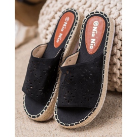 Nio Nio Pantofle Na Slámové Platformě černý 2