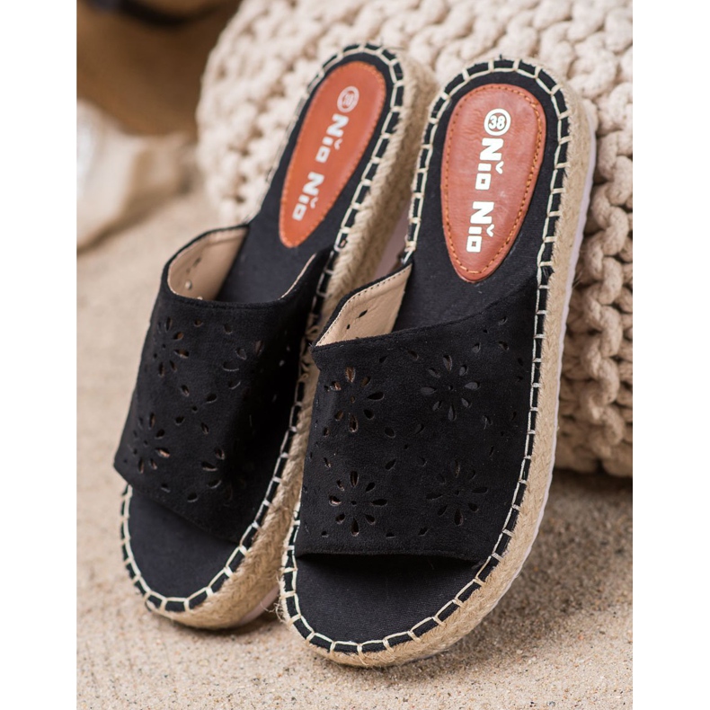 Nio Nio Pantofle Na Slámové Platformě černý 2