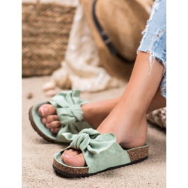Renda Pohodlné pantofle s mašlí zelený 1