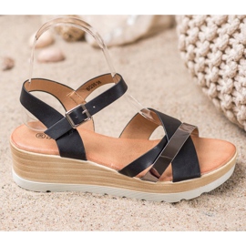 Renda Sandály na klínku černý 1