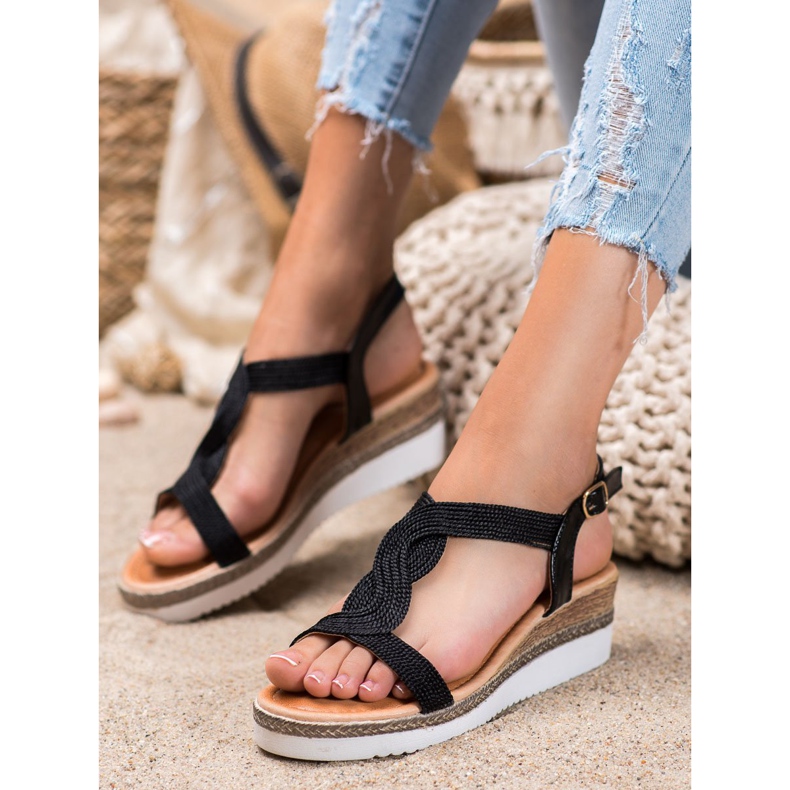 Diamantique Textilní klínové sandály černá 1