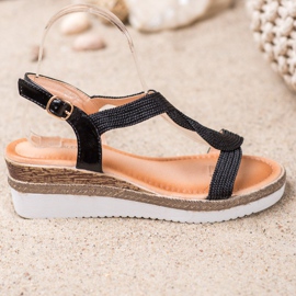 Diamantique Textilní klínové sandály černá 2