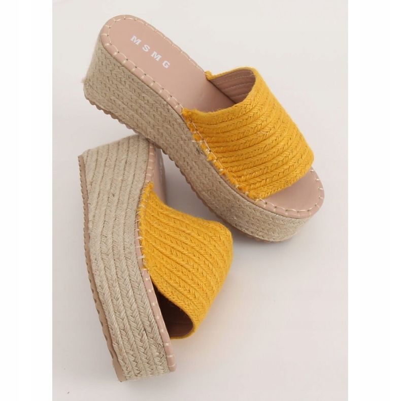 Klínové pantofle medové espadrilky LL909 žluté žluť 2