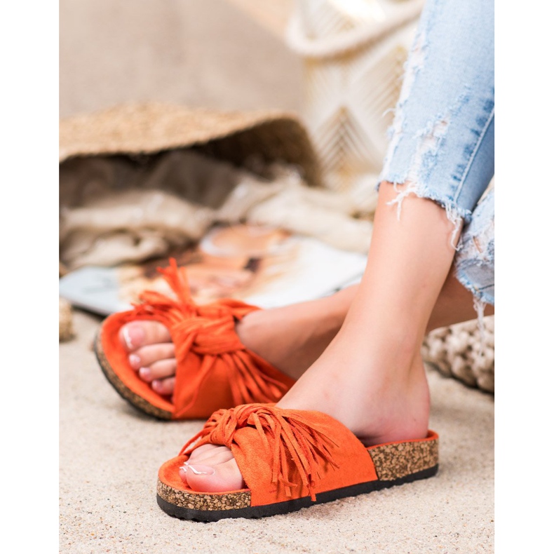 Bestelle Semišové pantofle s třásněmi oranžový 1
