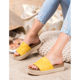 Renda Semišové pantofle na platformě žluť 2