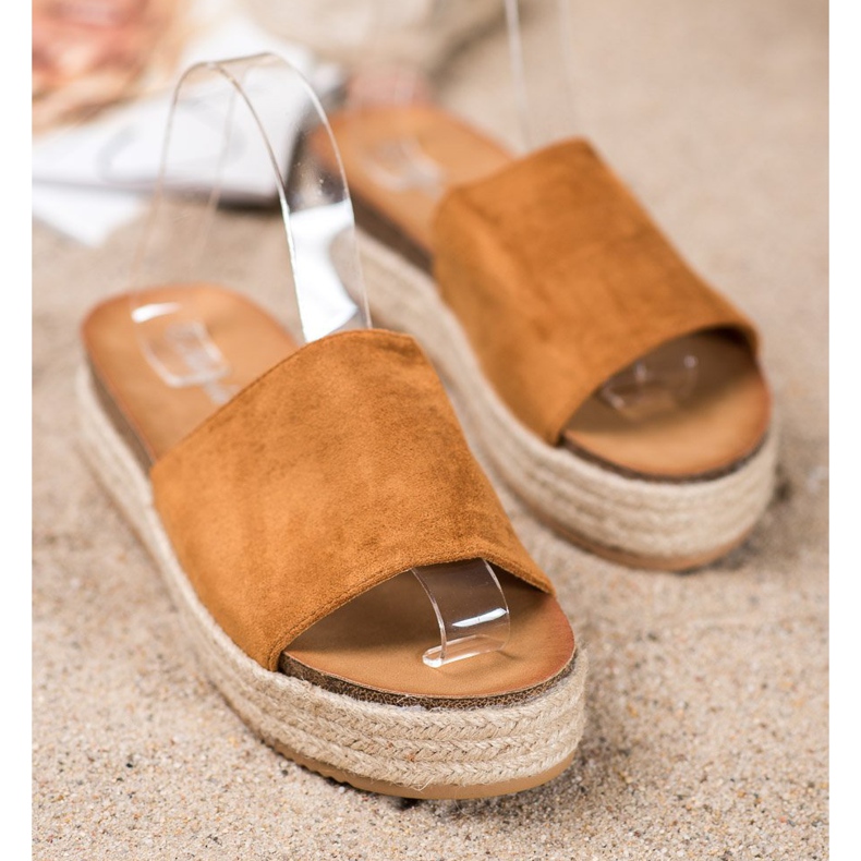 Renda Semišové pantofle na platformě hnědý 2