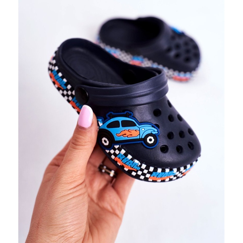 Giolan Dětské pantofle Pěnové Crocs Navy Blue Road Racing námořnická modř modrý pomerančový 1