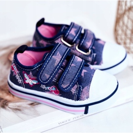 Le Scarpe Dětské tenisky Navy Blue Junalo Velcro námořnická modř růžový 1