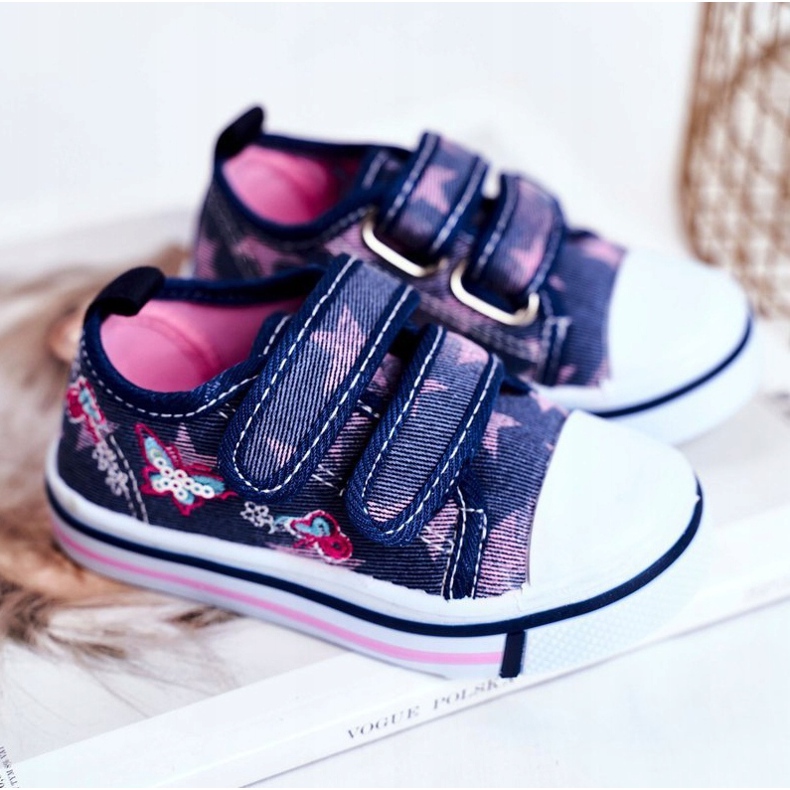 Le Scarpe Dětské tenisky Navy Blue Junalo Velcro námořnická modř růžový 1