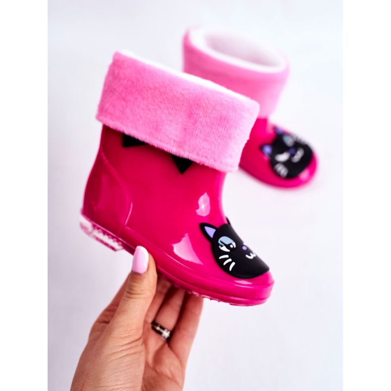 Dětské gumové holínky do deště Pink Cat černý růžový 2
