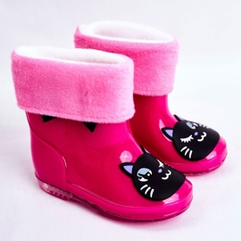 Dětské gumové holínky do deště Pink Cat černý růžový 1