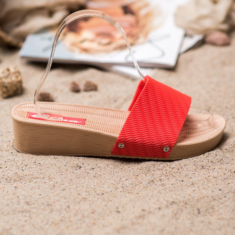 Bona Stylové pantofle na platformě červené 2