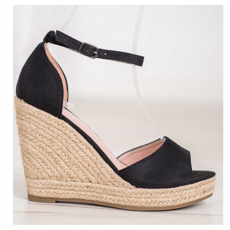 SHELOVET Černé espadrilky na klínku černý 2