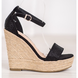 SHELOVET Klínové sandály s krystaly černá 2