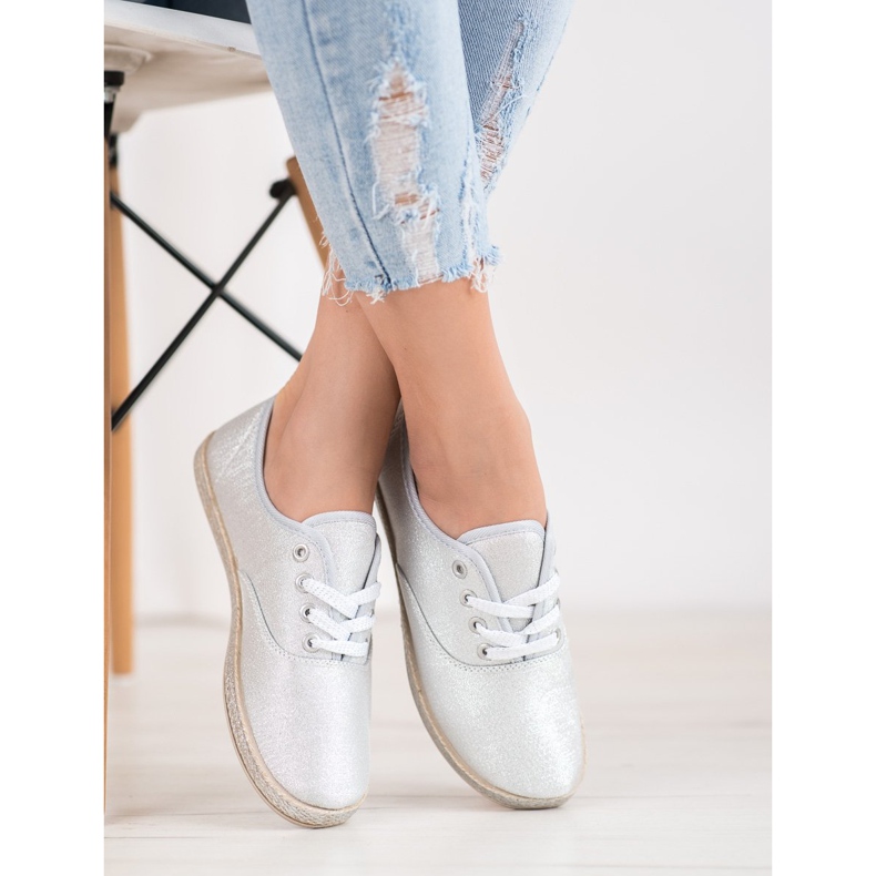 SHELOVET Stříbrné tenisky se třpytkami šedá 2