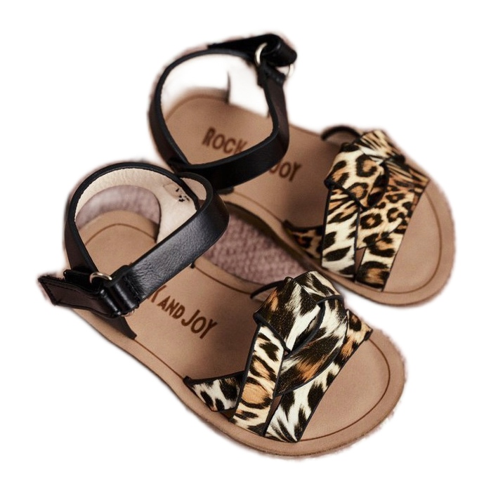 FRROCK Dětské sandály se suchým zipem Panterka Mimi hnědý černá oranžový 3