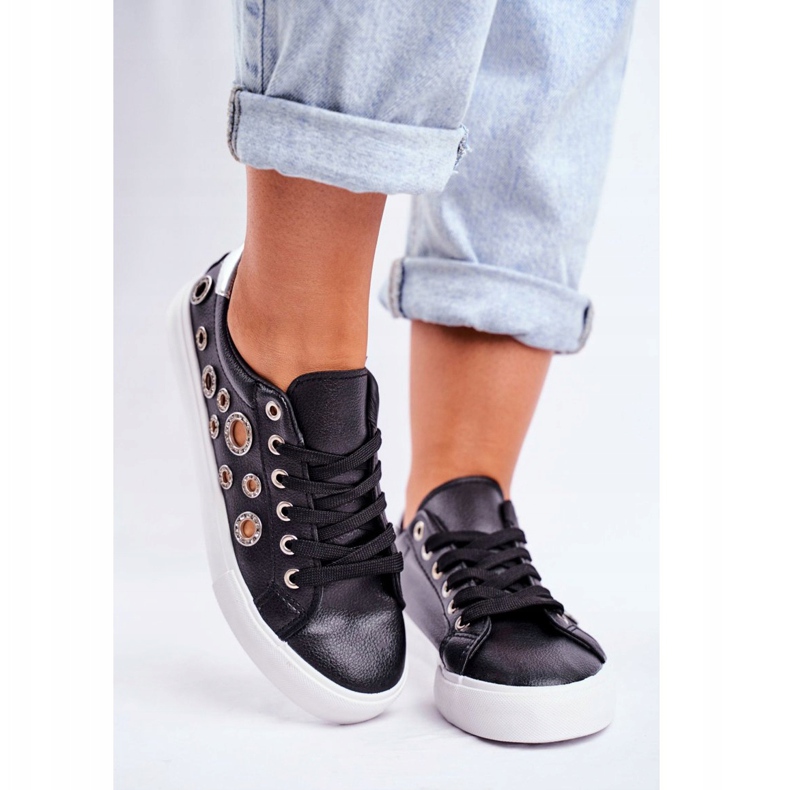 PS1 Dámské tenisky s otvory a kubickými zirkony černé Roxas černá šedá 2