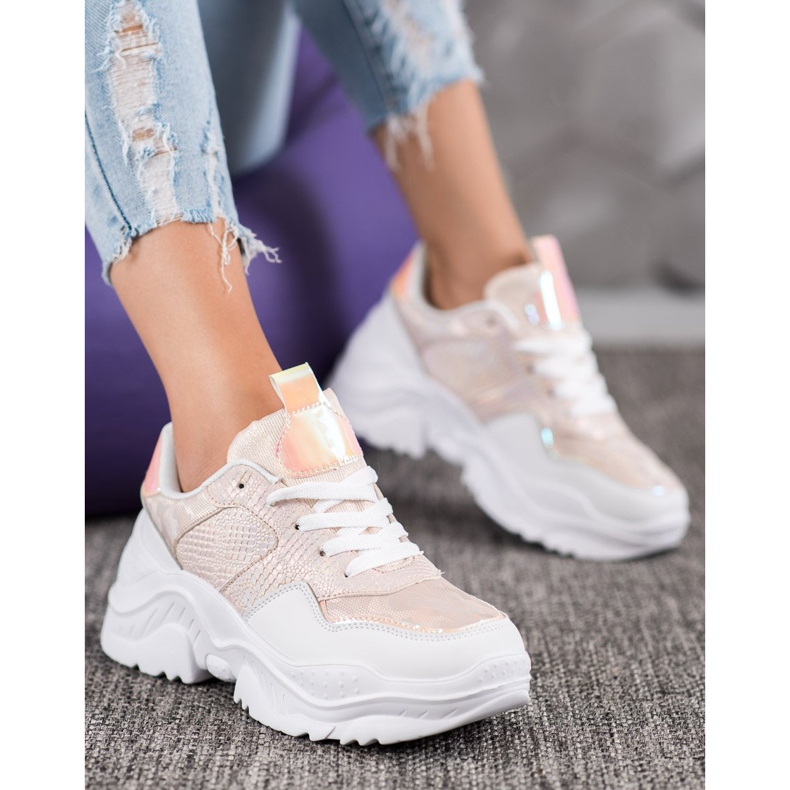 SHELOVET Eko kožené tenisky bílý vícebarevný růžový 1