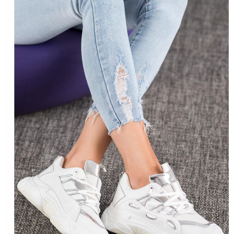 SHELOVET Bílé tenisky z eko kůže bílý šedá 1