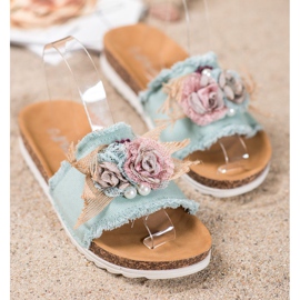 SHELOVET Módní pantofle hnědý zelený 2