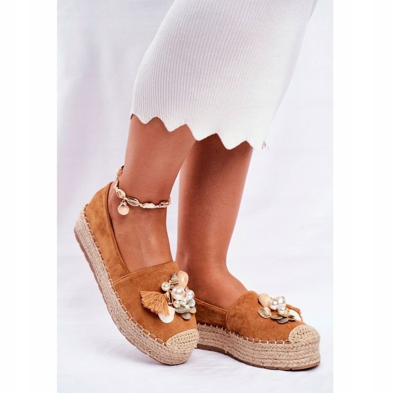 PS1 Dámské espadrilky na lněné platformě Camel Denver hnědý 1