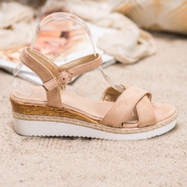 Small Swan Klínové sandály s třpytkami hnědý 1