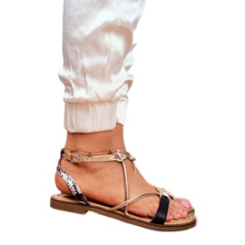 S.Barski Dámské sandály ploché černé a zlaté Barski Samim černá žlutá 2