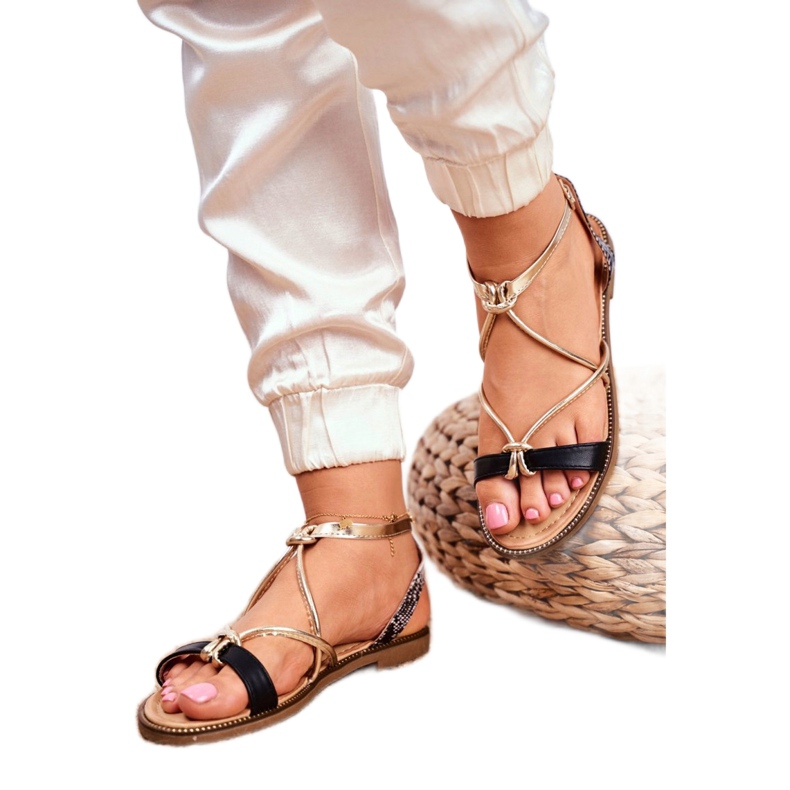 S.Barski Dámské sandály ploché černé a zlaté Barski Samim černá žlutá 3 S.Barski Dámské sandály ploché černé a zlaté Barski Samim černá žlutá 3