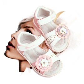 Apawwa Dětské sandálky se suchým zipem Flower Pink Mino bílý růžový 1