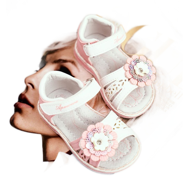 Apawwa Dětské sandálky se suchým zipem Flower Pink Mino bílý růžový 1