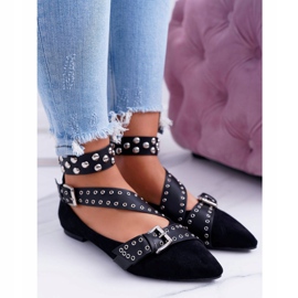 Lu Boo Black Ballerina Popruhy Nýty V Spitz Esteria černý 1