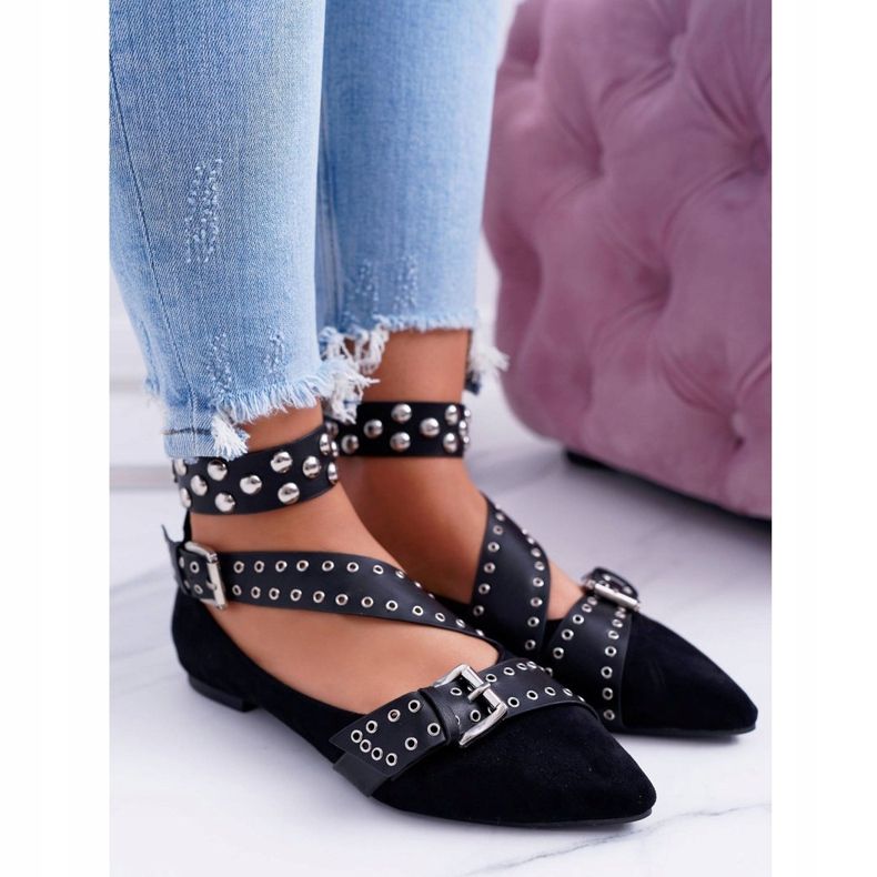 Lu Boo Black Ballerina Popruhy Nýty V Spitz Esteria černý 1