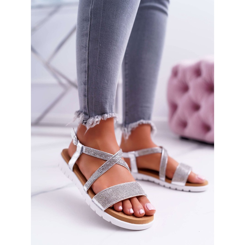 Dámské sandály Lu Boo s kubickým zirkonem 406-5 Silver Stella šedá 1