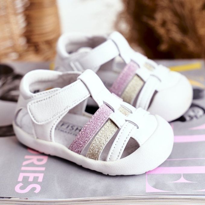 Apawwa Dětské sandály se třpytivým zapínáním na suchý zip Ontario bílý růžový zlatý 1
