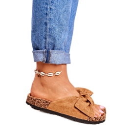 NFR Dámské hnědé pantofle s mašlí Wendy Cork hnědý 2