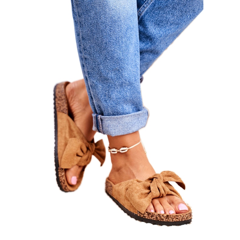 NFR Dámské hnědé pantofle s mašlí Wendy Cork hnědý 1