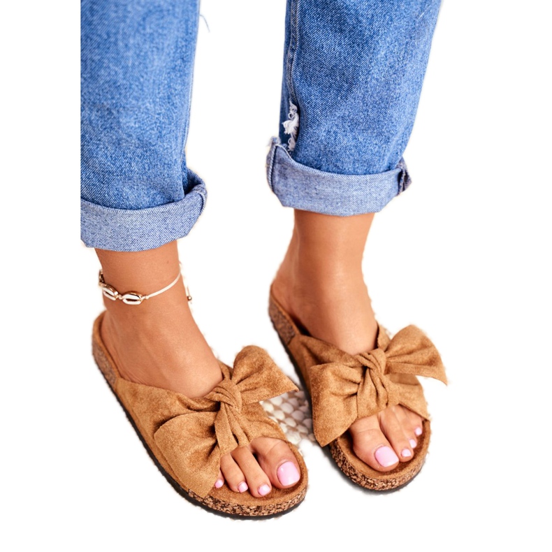 NFR Dámské hnědé pantofle s mašlí Wendy Cork hnědý 3