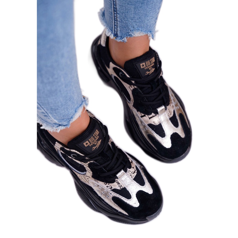 Dámské sportovní boty Big Star od Daniel Lopez černé a zlaté FF274A524 černá žlutá 2