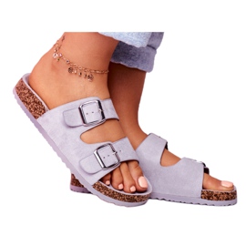 EVE Dámské pantofle na korku se sponami šedé Si Senor šedá 4