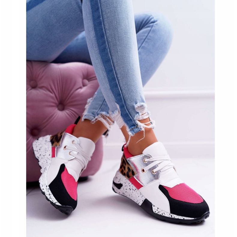 Dámské sportovní boty Lu Boo s leopardím vzorem bílé Malibu bílý černý růžový stříbro 2
