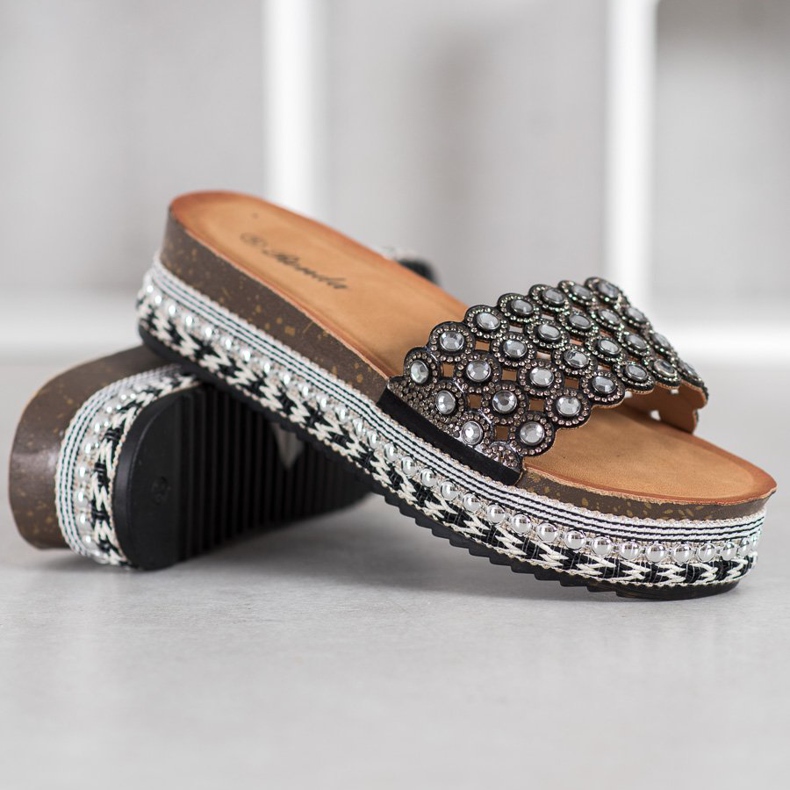 Renda Pantofle S Ozdoby Na Platformě černá 1