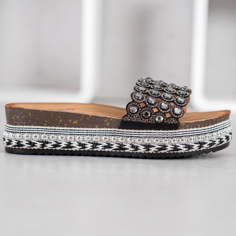 Renda Pantofle S Ozdoby Na Platformě černý 2