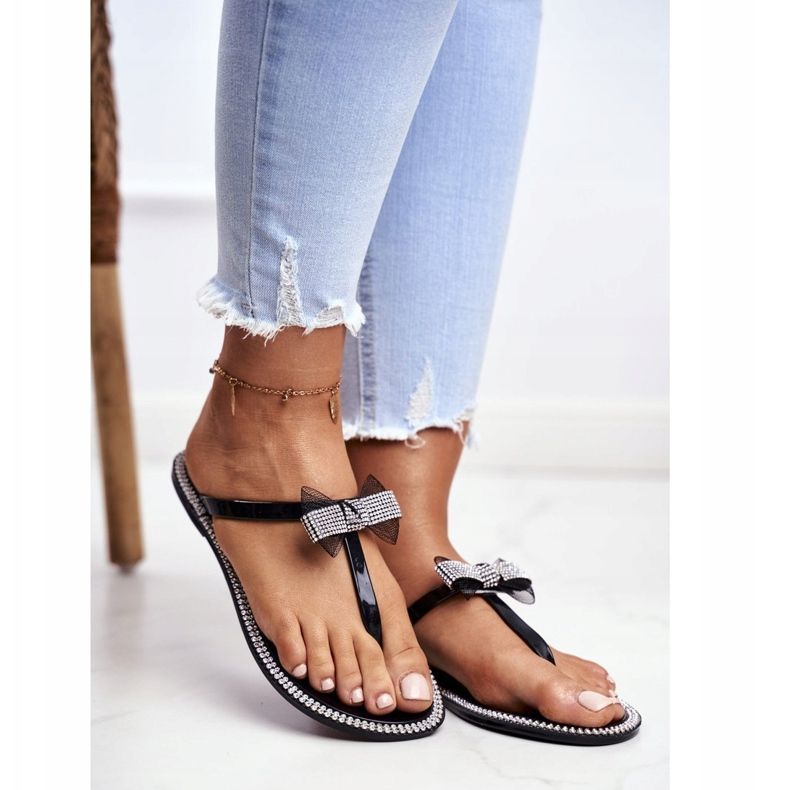 LU BOO Dámské gumové pantofle černé žabky Kamínky Lou černá 1